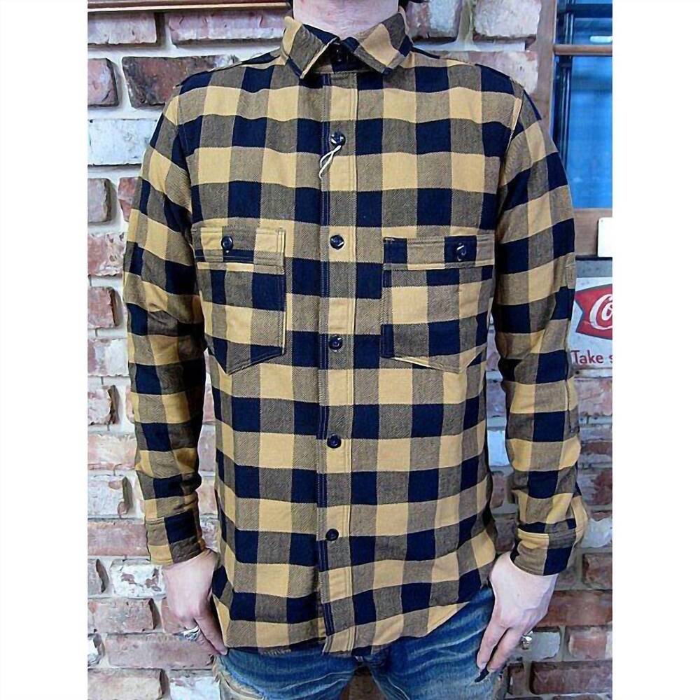 NEW F/X FUSION men's flannel shirt in navy/tan check
